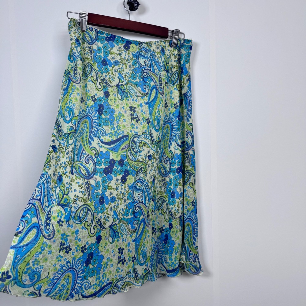 Y2K Paisley Blue M Floral Chiffon Midi Skirt Flowy Romantic Fairy Grunge Whimsy
